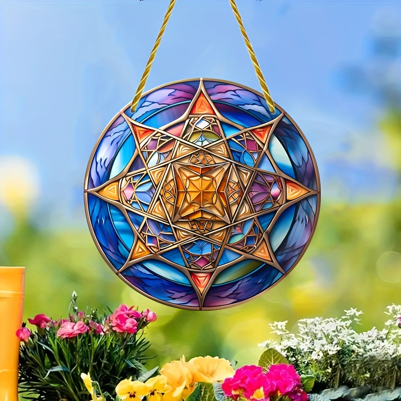 Triangles Around A Circle. Colourful Stained Glass Panel. Stained Glass Sun-catcher. Stained Glass selling Art