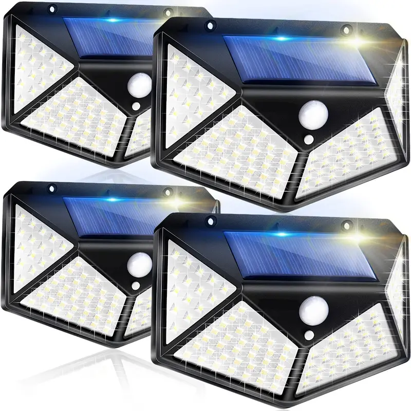 4-Pack 100 LED Solar Powered Motion Sensor Security Lights with 3 Modes, 270 deg. Lighting Angle
