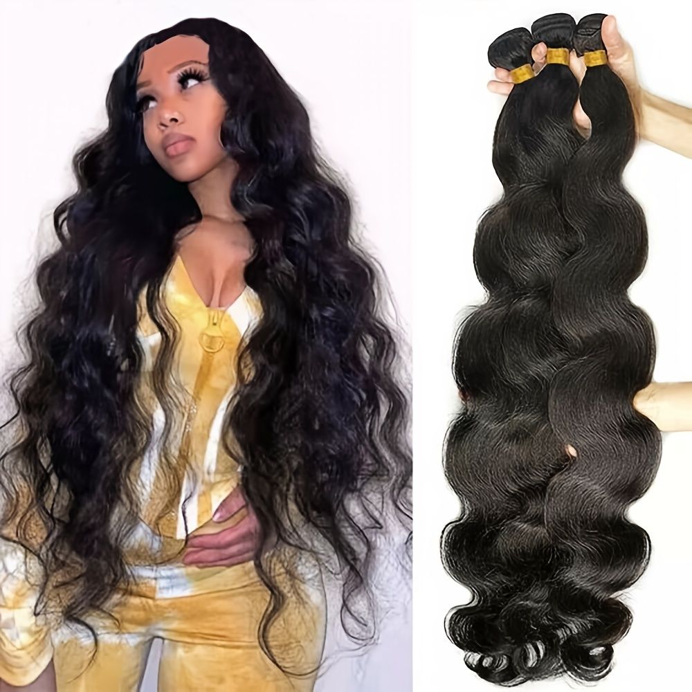 3pcs Long Body Wave Human Hair Weave Bundles Brazilian Body Wave Virgin Hair  Extensions Double Wefts Natural Color - Beauty & Personal Care - Temu