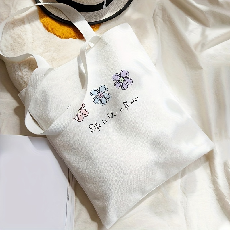 Cartoon Flower Print Shoulder Bag Lightweight Storage Bag