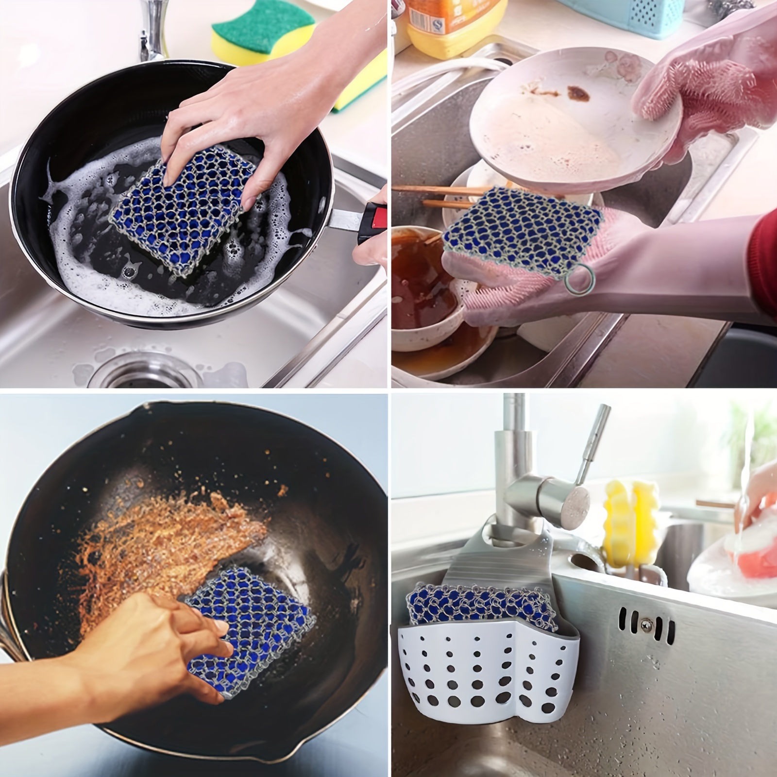Cast Iron Scrubber with Long Handle | 316 Cast Iron Cleaner Chainmail  Scrubber for Cast Iron Pan Skillet Cleaner - Dish Scouring Pad Dishwasher  Safe