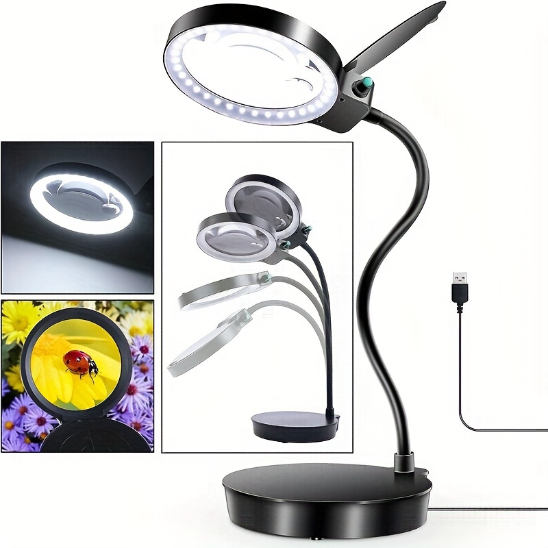 Large Led Desktop Magnifying Glass With Light And Bracket - Temu