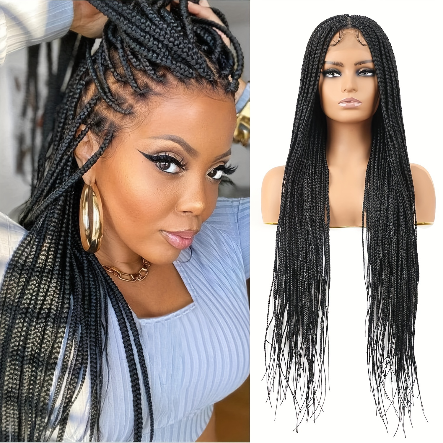 Burgundy Red Color 4 Box Braids Synthetic Lace Front Wig Full Hand