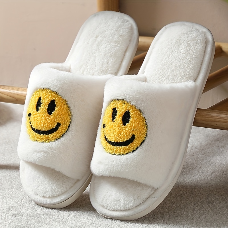 Women's Smile Face Pattern Slippers Casual Slip On Plush Shoes