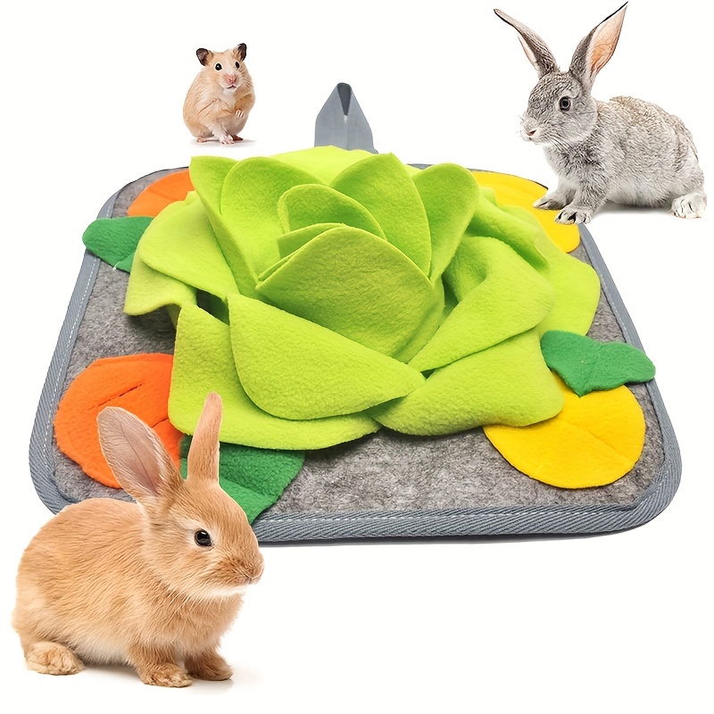 Rabbit Foraging Mat, Interactive Feed Game for Boredom, Small Pet Puzzle  Toy, OVMKOV 9.44 x 9.44 Polar Fleece Snuffle Pad Bed Nosework Feeding Mat