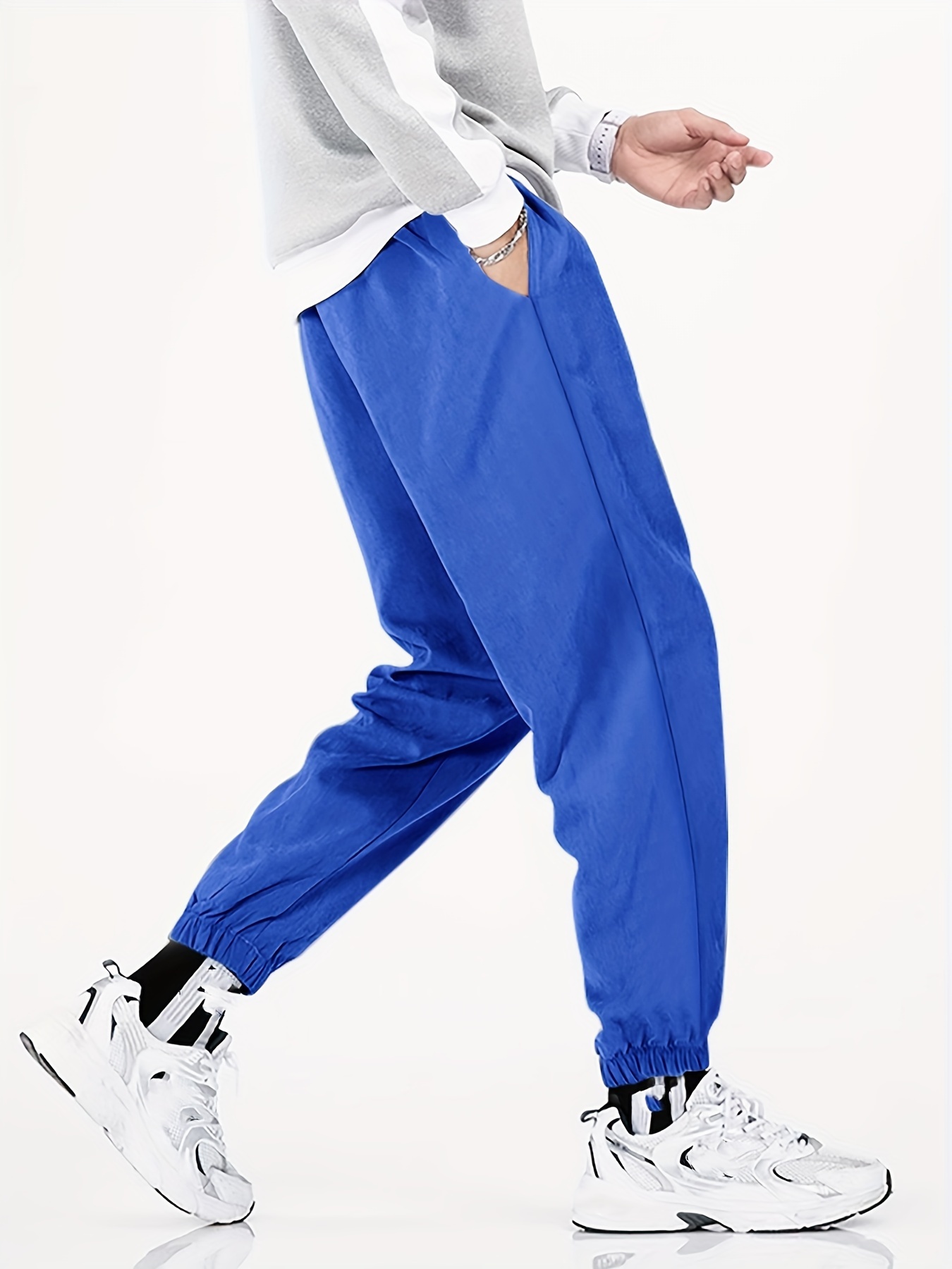 Men's Stylish Loose Solid Sweatpants Pockets Active - Temu