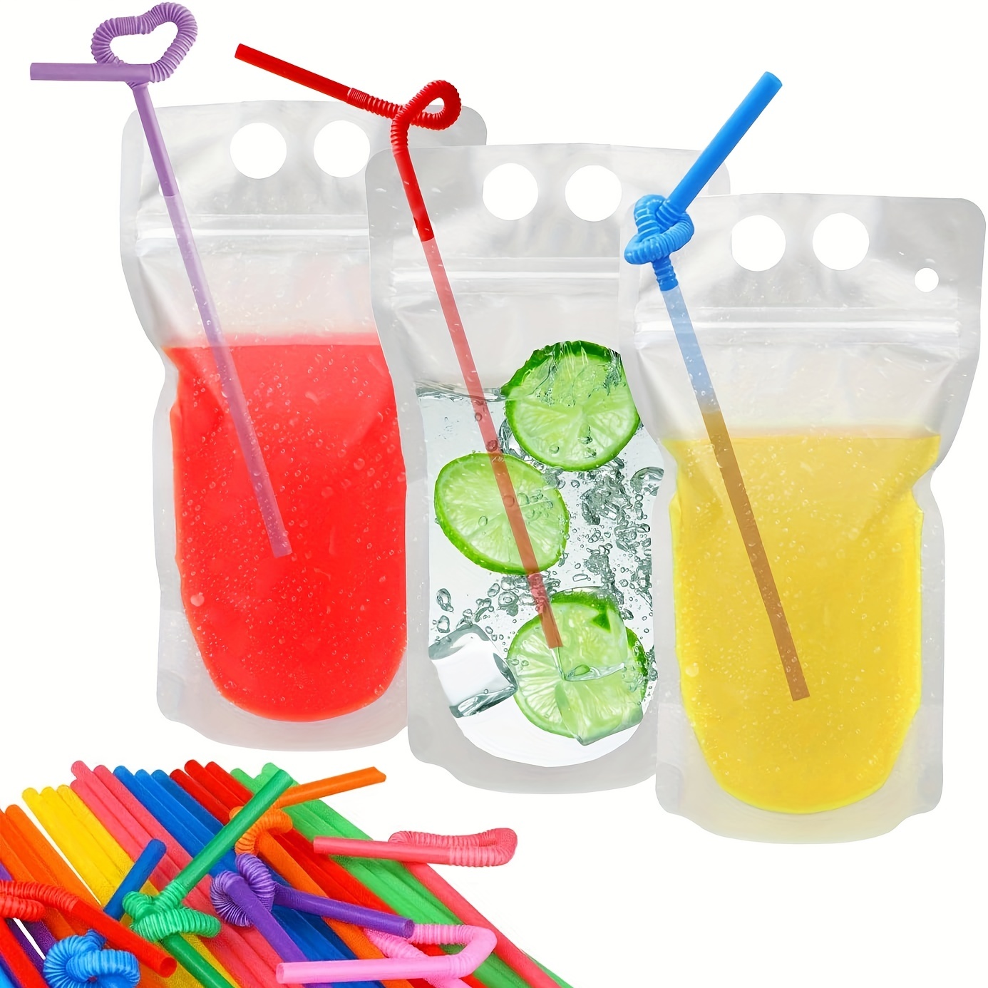 Summer Drink Pouches with Straws Beach Drink Pouches for Adult Translucent  Party Beverage Bags Stand up Juice Pouches Plastic Drink Container with