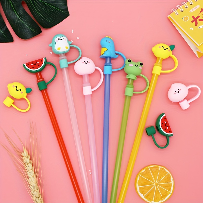 Silicone Japanese Anime Straw Covers Cap 10 Pcs Reusable Drinking Straw  Tips Lids Cute Straw Topper Dust-Proof Straw Plugs for 1/4inch(6-8mm) Straw