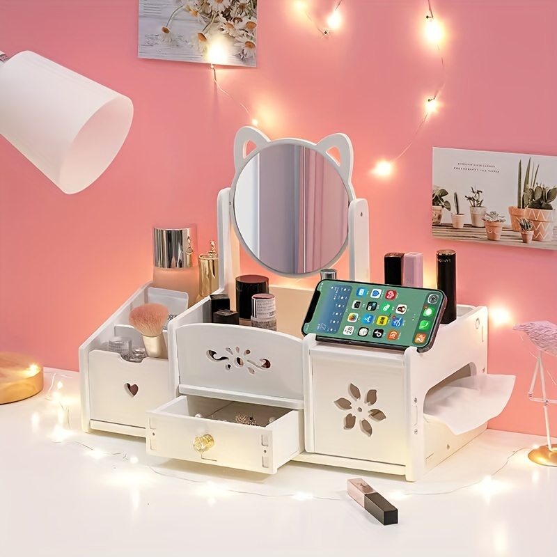 Adorable Makeup Organizer Cosmetic Storage Cabinet With Mirror & Cabinet  Light