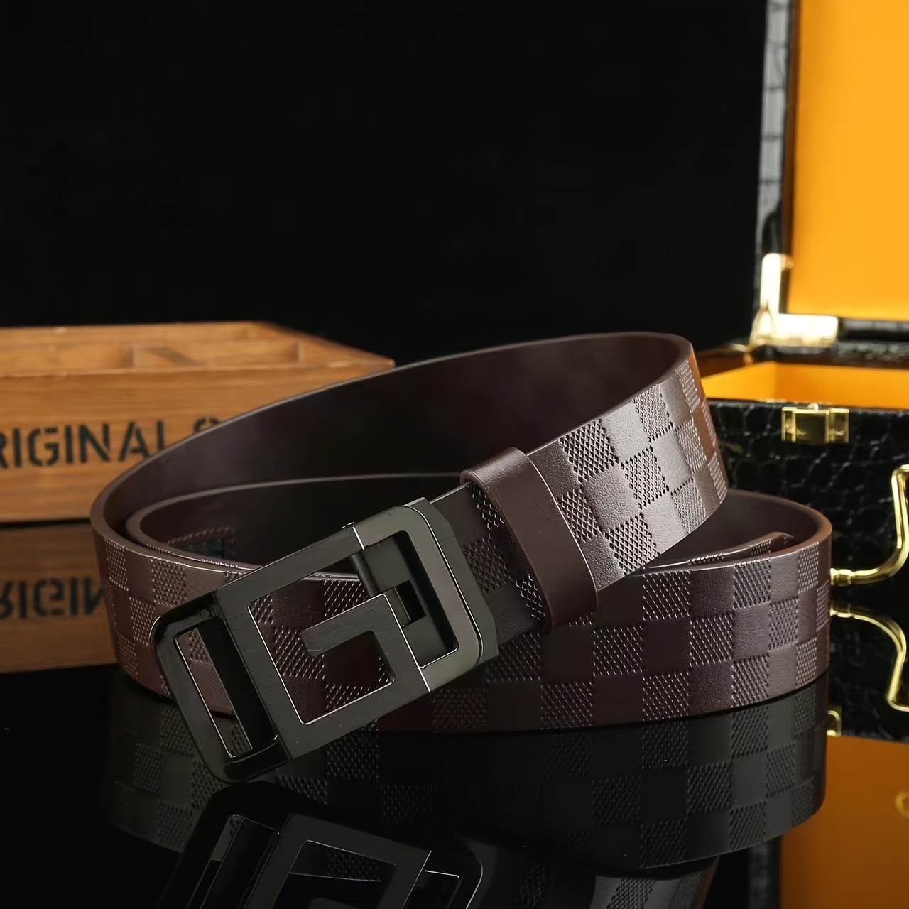 Durable Versatile Men's Automatic Buckle Belt Single-layer Cowhide  Checkerboard Pattern Width, Strong Tensile Strength, Adjustable, 304  Stainless Steel Buckle - Temu