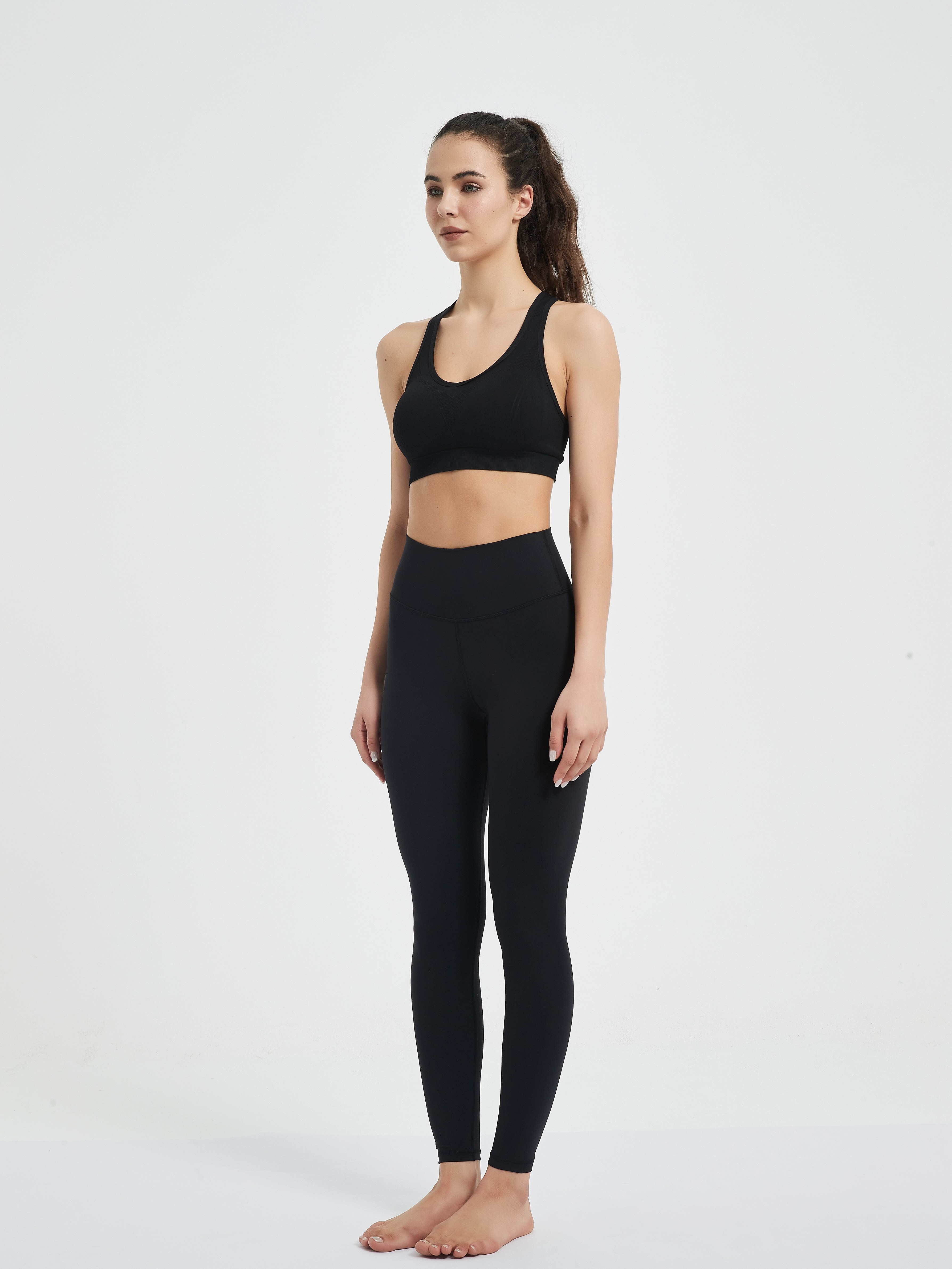 Women Casual Outfits High Waist Leggings And Sports Bra Black