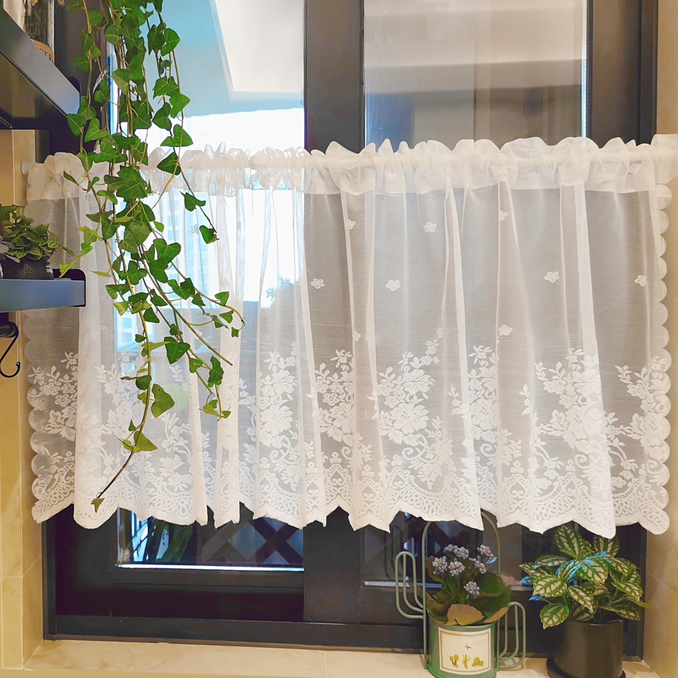 White Short Curtain Cafe Half Curtain Window Drape Kitchen Cabinet Door  Decor