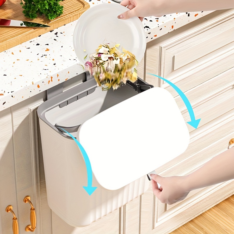 Hanging Kitchen Trash Can With Lid, Kitchen Cabinet Door Cupboard Trash Cans,  Under Sink Trash Cans, Trash Can For Bedroom Bathroom Office Rv 9l (whit