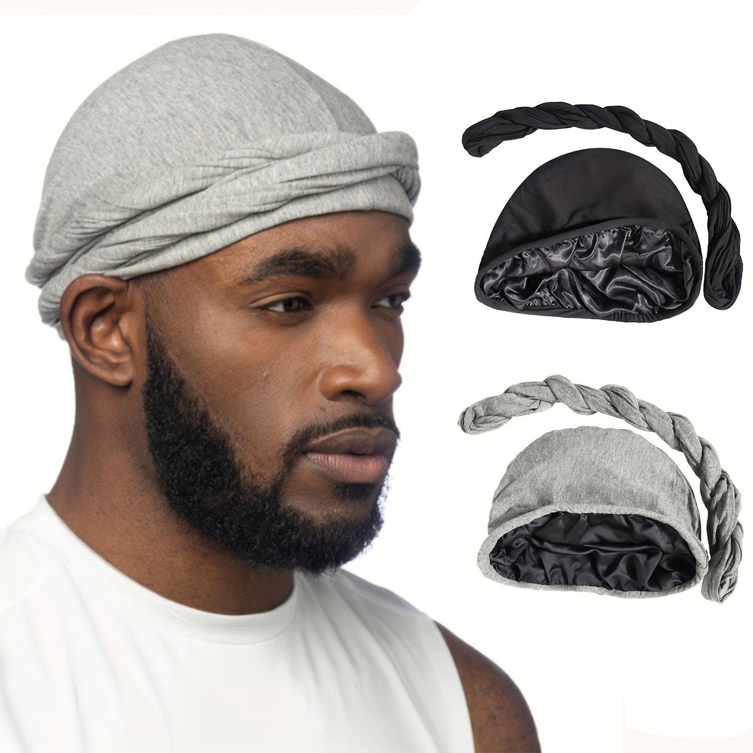 Turbante para hombres Turbante Vintage Twist Head Wraps para hombres  Stretch Modal y satén turbante corbata para el cabello