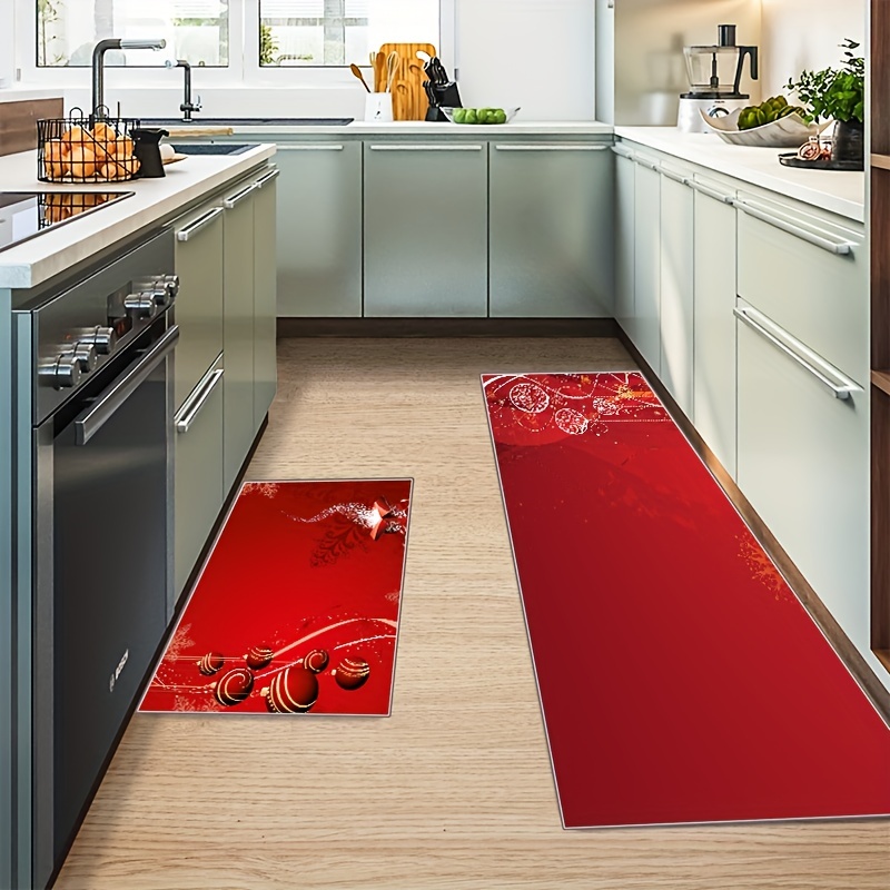 KINUUIS Juego de 3 alfombras de cocina geométricas rojas con tapete para  secar platos, alfombras de cocina acolchadas y lavables, tapetes de cocina