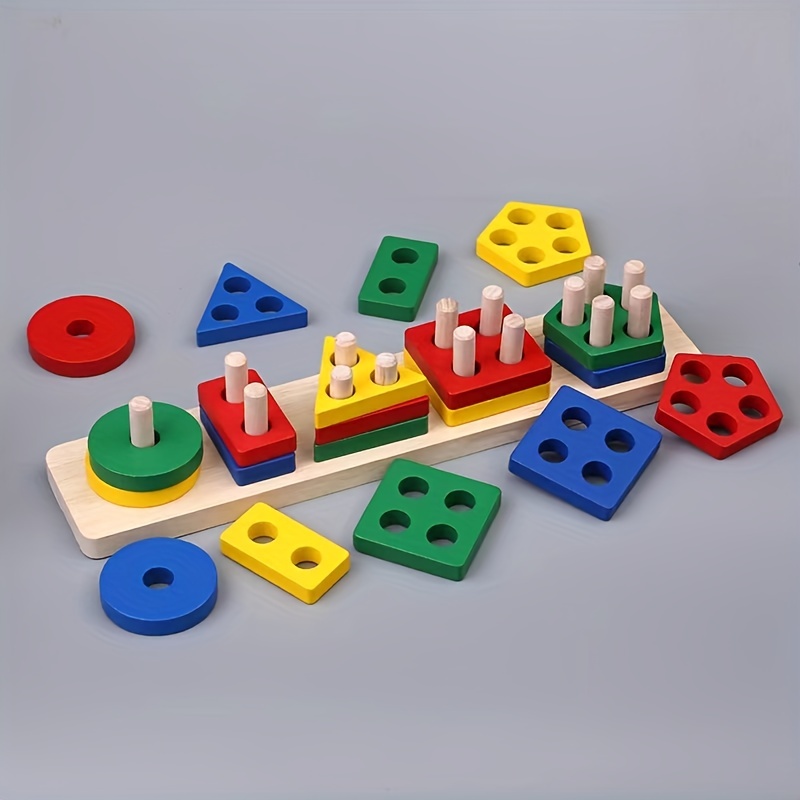 La educación de la primera infancia Montessori desarrolla juguetes  educativos con formas geométricas cognitivas, bloques de construcción de  madera con