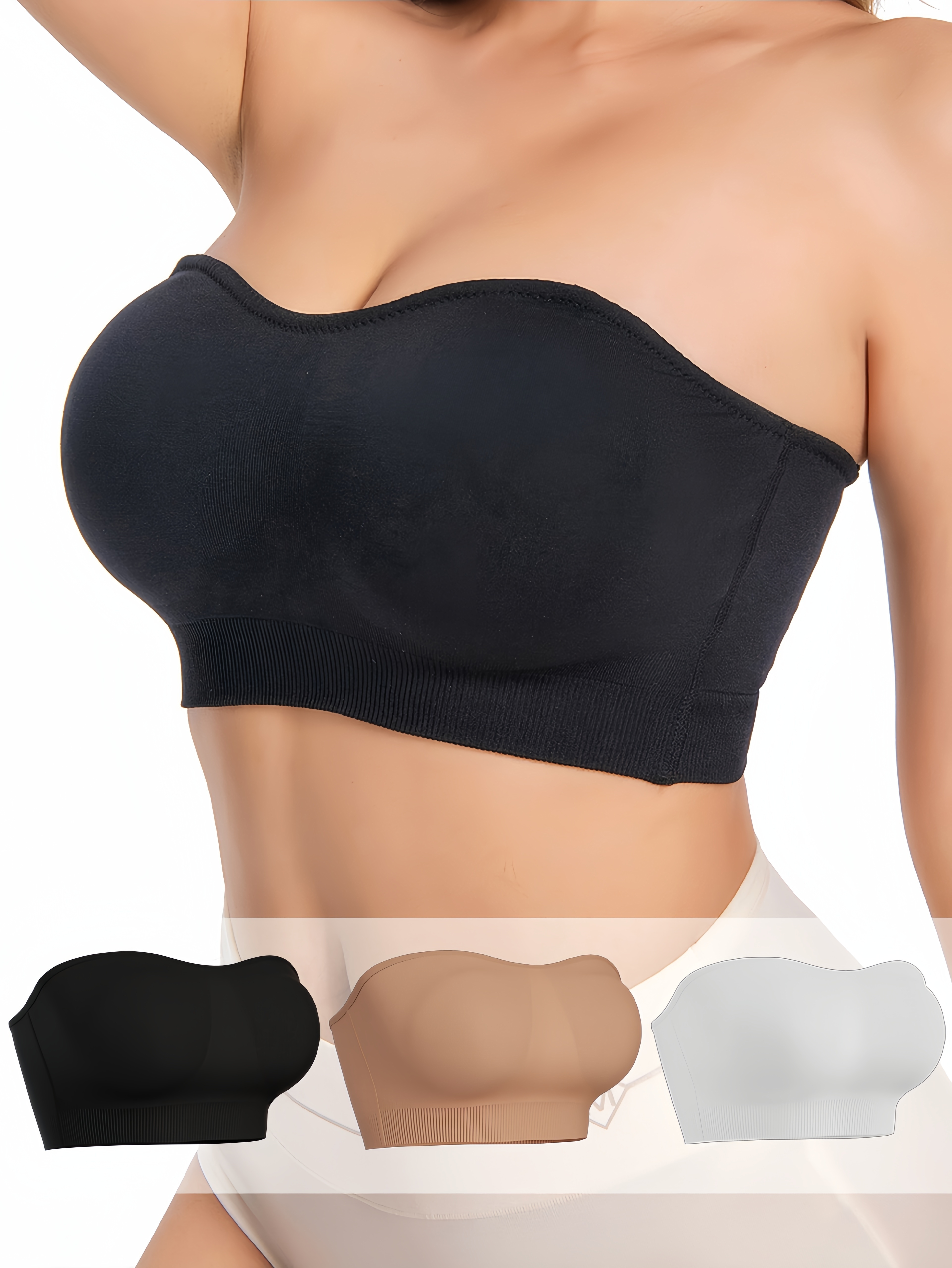 3pcs Strapless Bandeau Bra, Comfort Stretchy Wireless Tube Top, Women's  Lingerie & Underwear