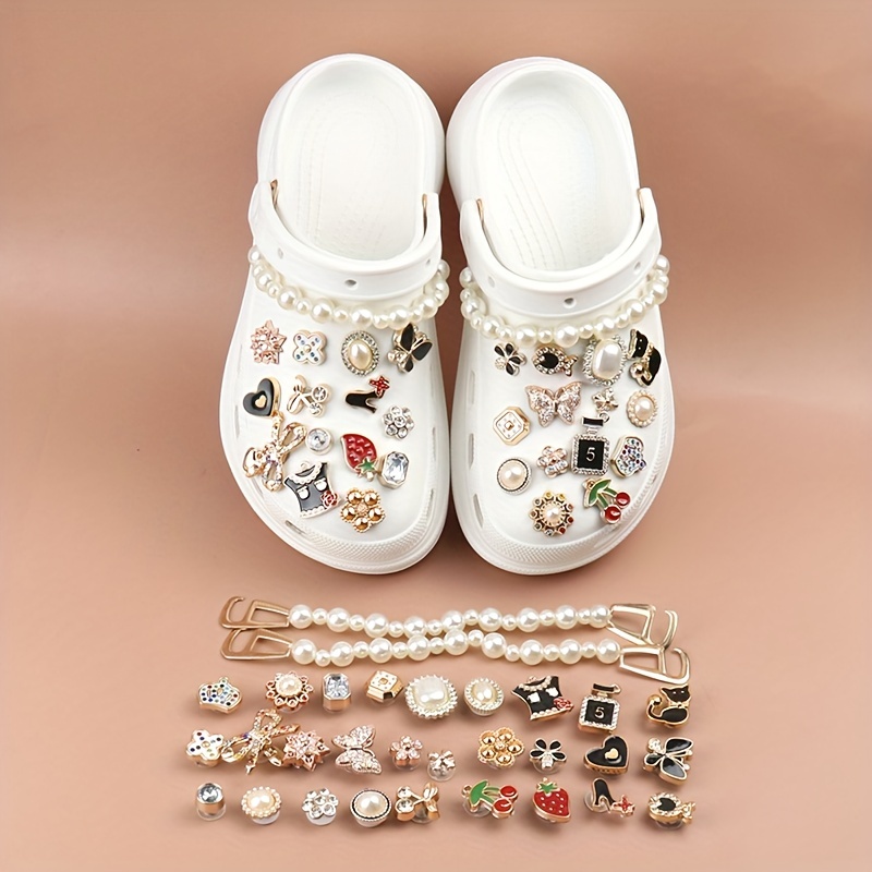 Hot Selling Pearl Chain Bling Croc Charms Crystal Shoe - Temu Philippines