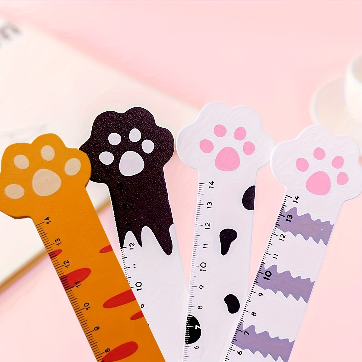 Creative Cute Cartoon Cat Paw Ruler Wooden Straight Ruler - Temu