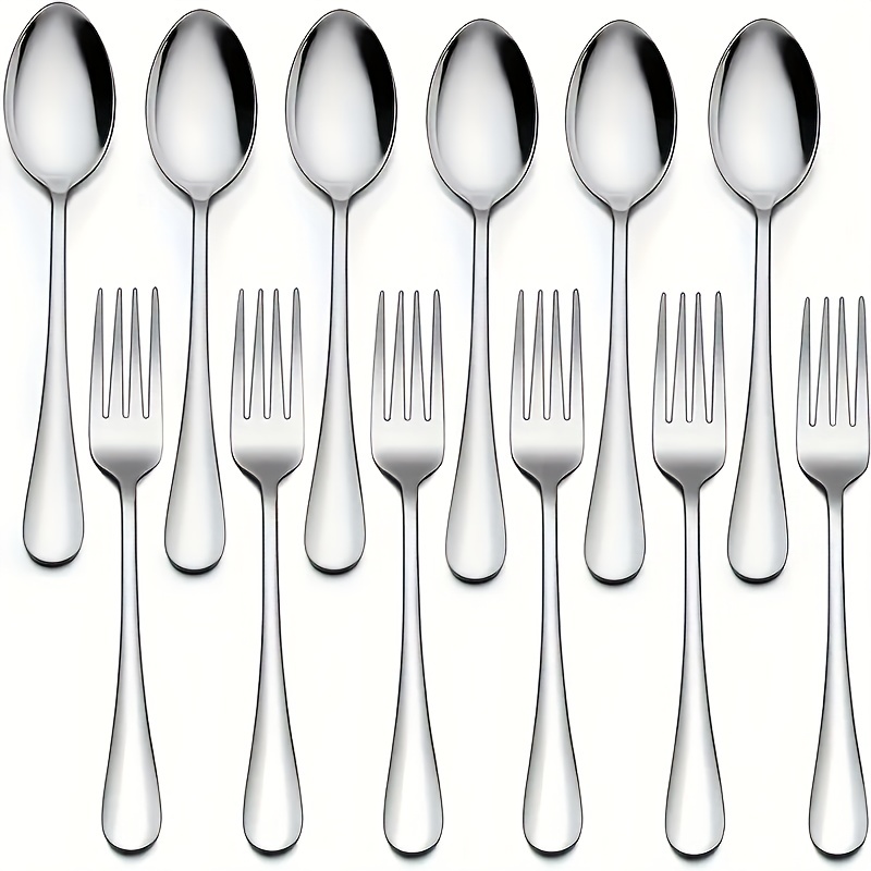

12 Pcs Forks And Spoons Silverware Set, Food Grade Stainless Steel Flatware Cutlery Set For Home, Kitchen And Restaurant, Mirror Polished, Dishwasher Safe