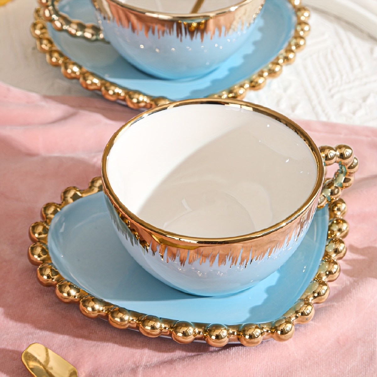 Set, Tasse À Café Avec Soucoupe, Mug À Café À Bordure Dorée Avec Motif De  Feuille, Ensemble De Thé De L'après-midi, Ensemble De Tasses Et De Plats En  Céramique De Luxe De