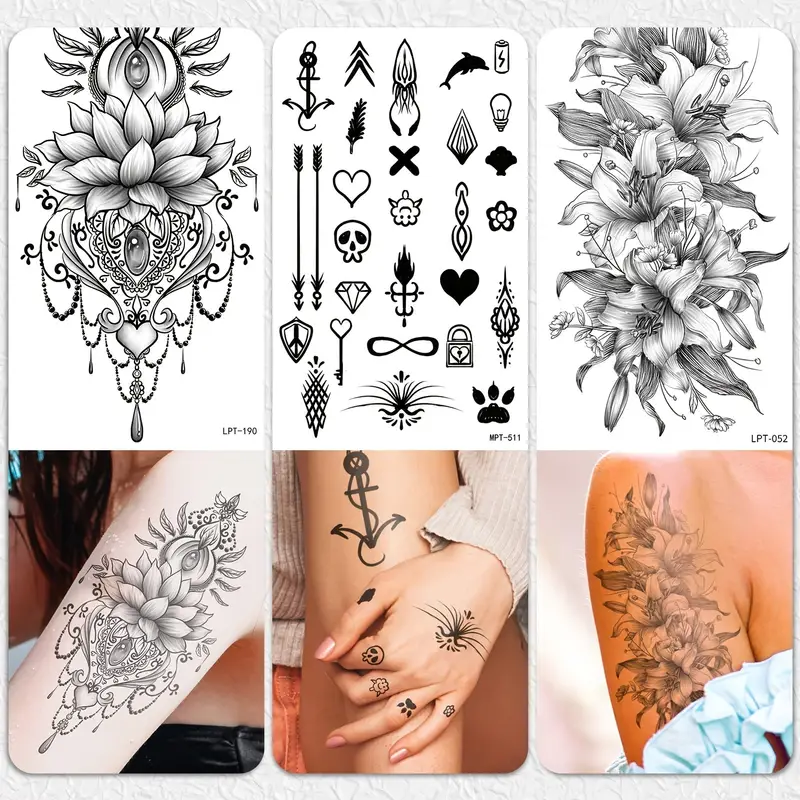 Più Di 400 Stili Alla Moda (79 Fogli) Tatuaggi Temporanei Realistici Per  Donne, Tatuaggio Semi Permanente Di Lunga Durata, Grandi Fiori Impermeabili