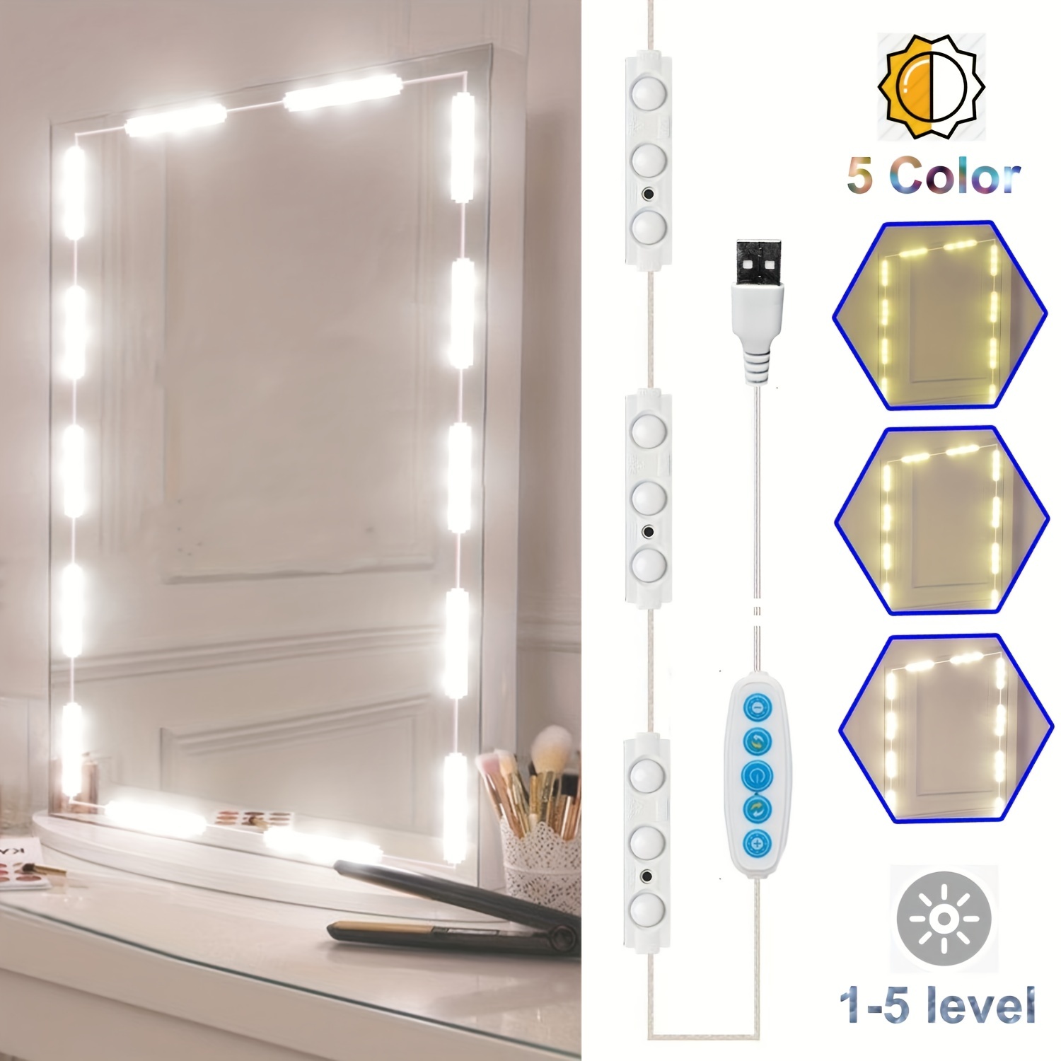 Conjunto Tocador Moderno Espejo Luces Mesa Maquillaje - Temu