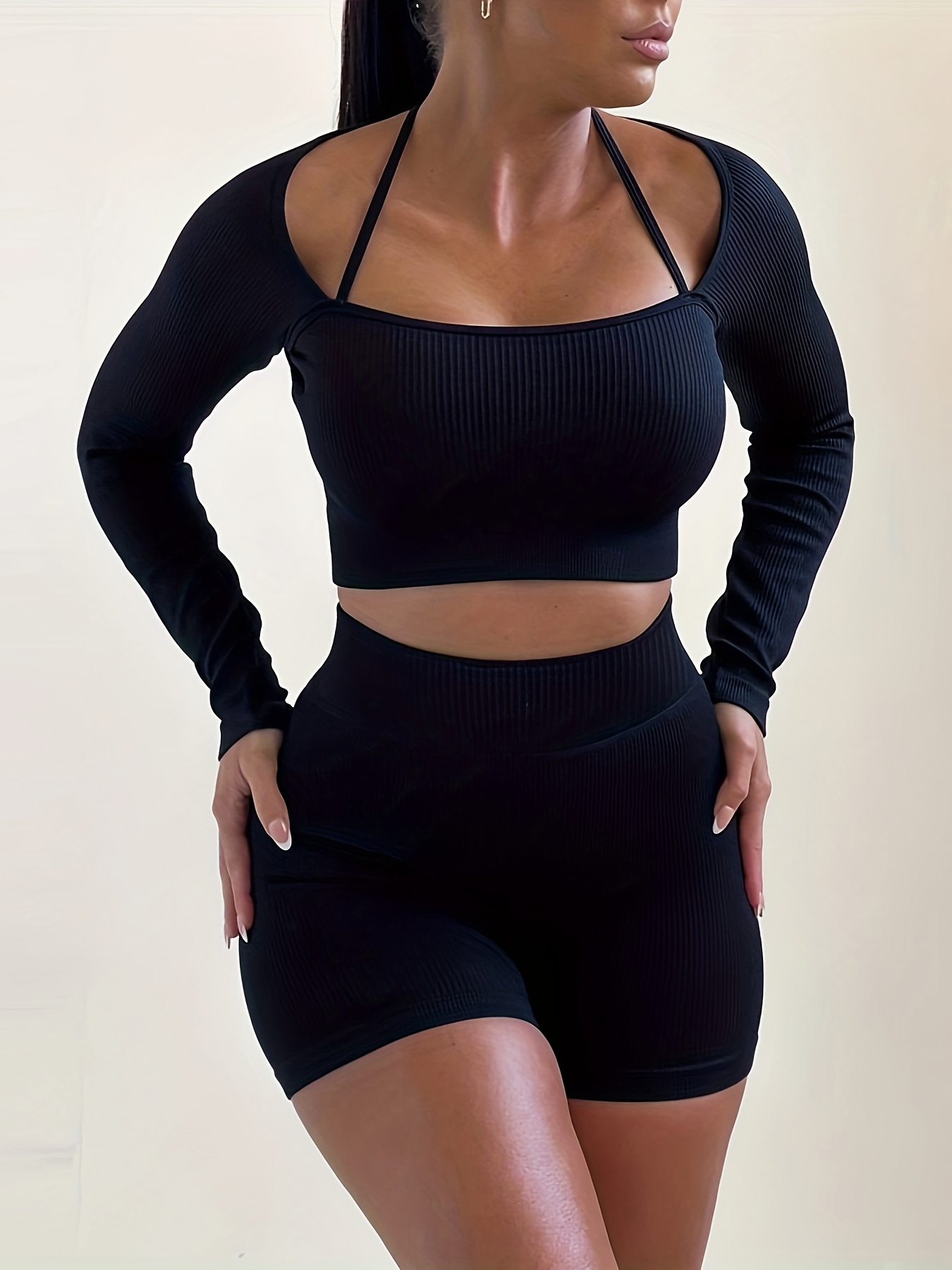 Women's Ribbed Yoga Rompers Workout Solid Color Short Sleeve - Temu