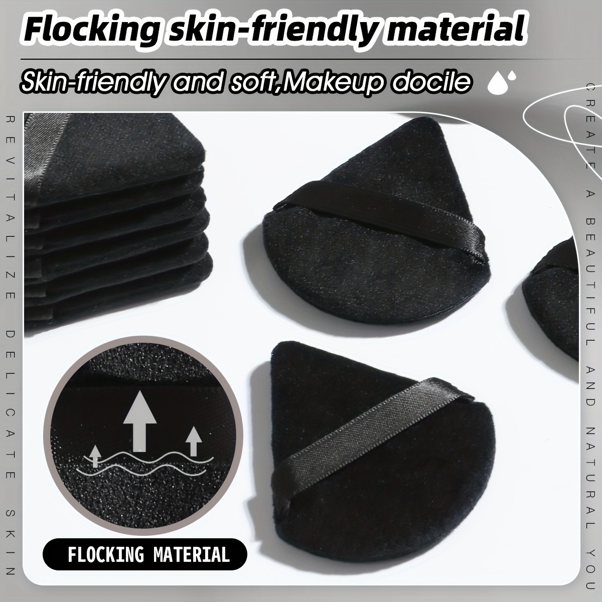 Esponja de polvo triangular, 3 piezas de terciopelo negro + 3 esponjas de  maquillaje de terciopelo blanco para base de cara, diseño triangular