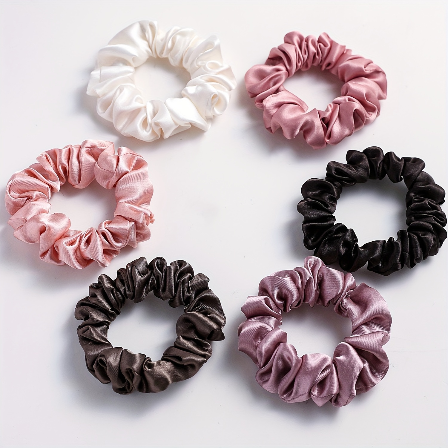 6 Pcs Solid Color Satin Scrunchies Set - Soft And Comfortable Hair Ties For Ponytail And Hair Accessories