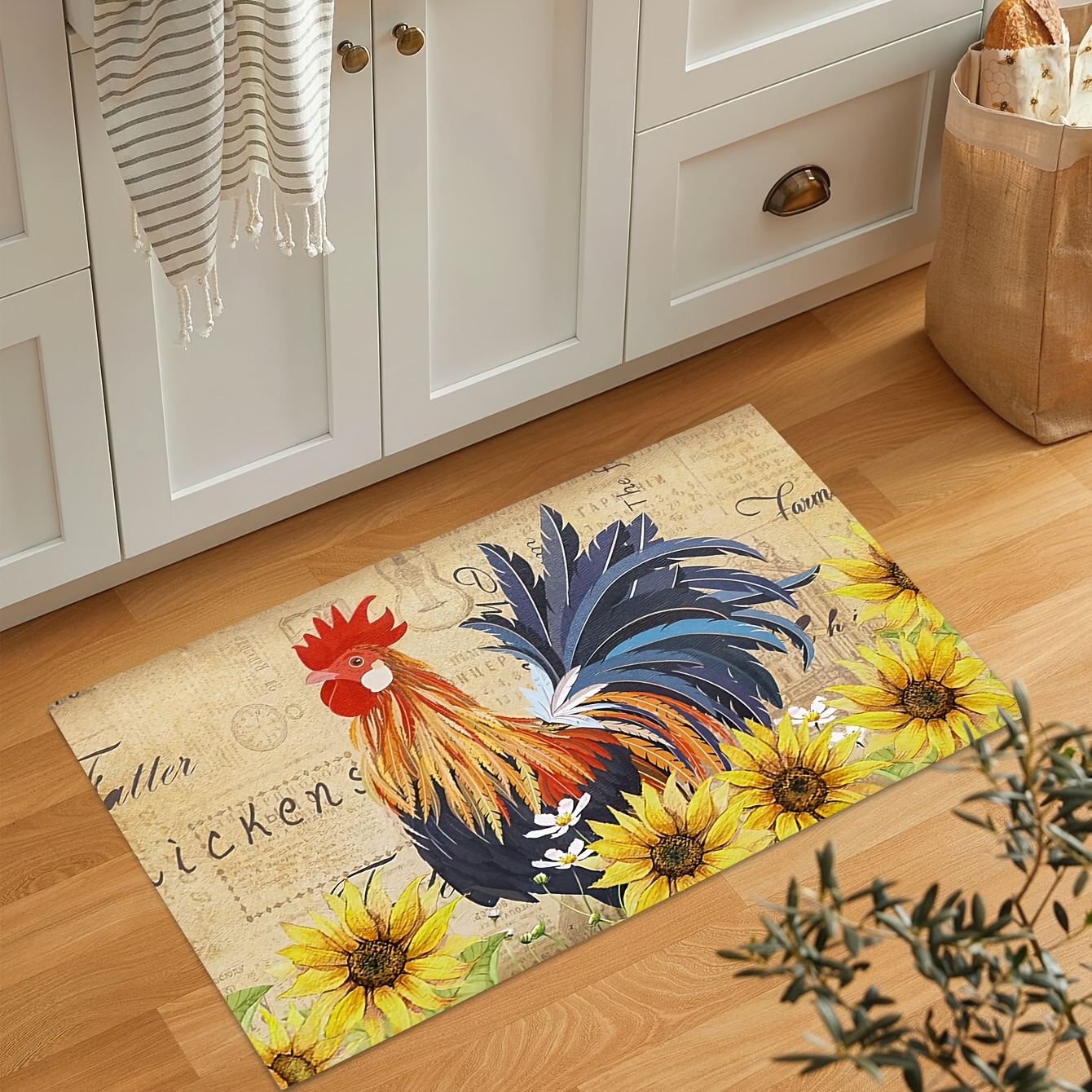 Sunflower And Rooster Kitchen Mat Non-slip Carpet Indoor Outdoor