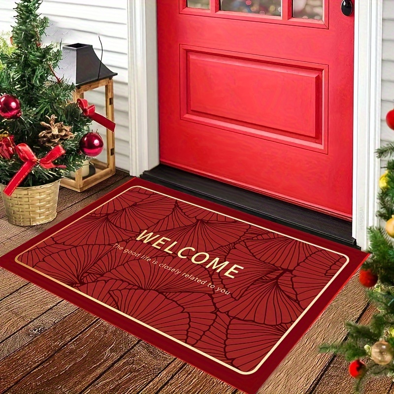 Half Round Rubber Welcome Door Mat, Decorative Indoor Outdoor Christmas Doormat Non Slip Front Door Mat, Easy to Clean Low Profile Mat for Entry Patio