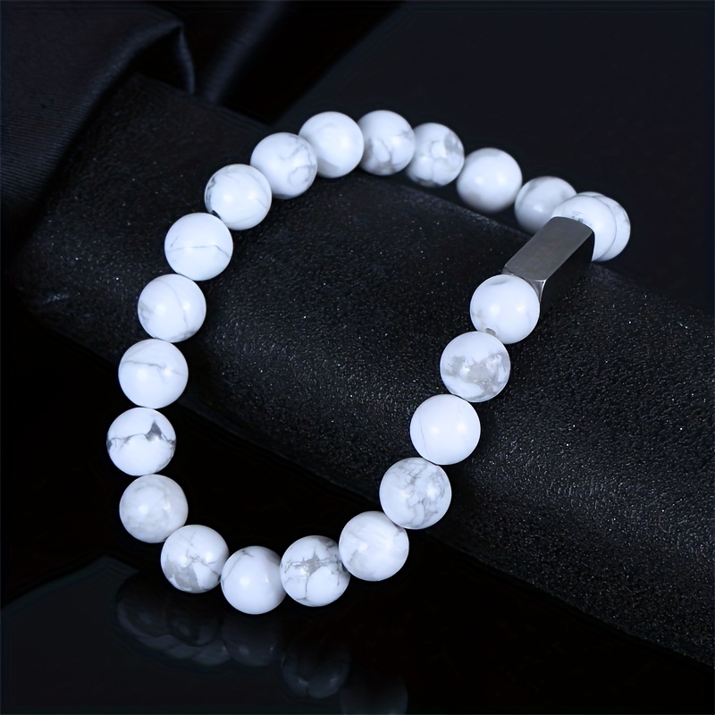 Stainless Steel White Turquoise Beaded Bracelet 