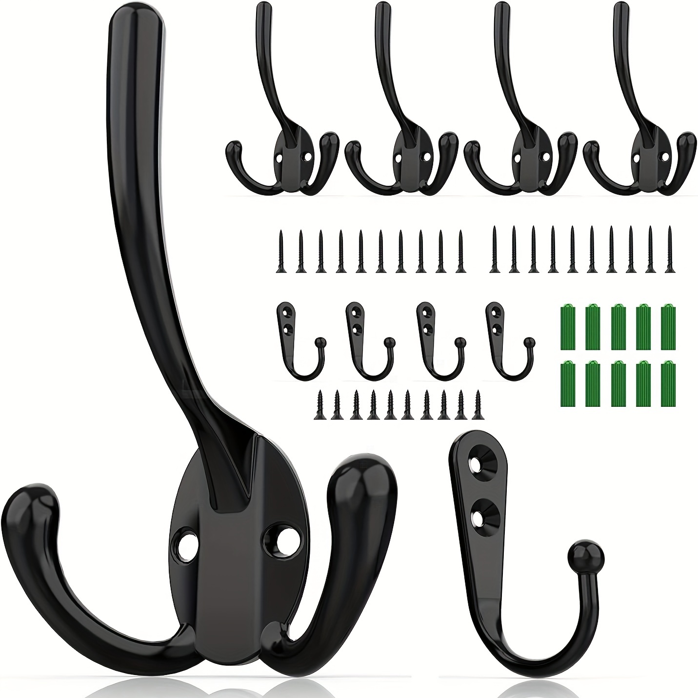 ZAYBOD 10 Pack Heavy Duty Wall Mounted Black Coat Hooks With 30 Screws, Mudroom Hooks, Backpack Hooks, Robe Hooks, Hat HookTwo Types Of Hooks +