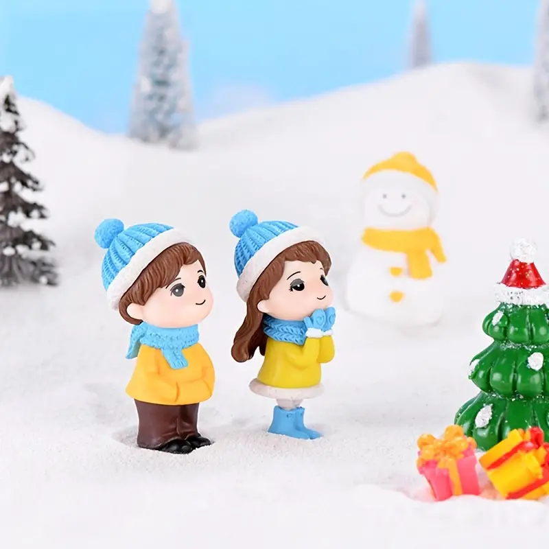 Mini Snowman Couple Miniature Figurines House Decoration Fairy