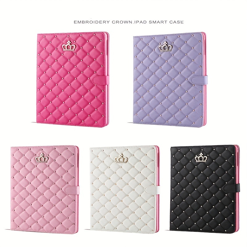 iPad 10.2 2021/2020/2019 9th/8th/7th Case, Crown Design Diamond Cute Elegant PU Leather Smart Auto Sleep/Wake Kickstand Shockproof Case for Apple iPad