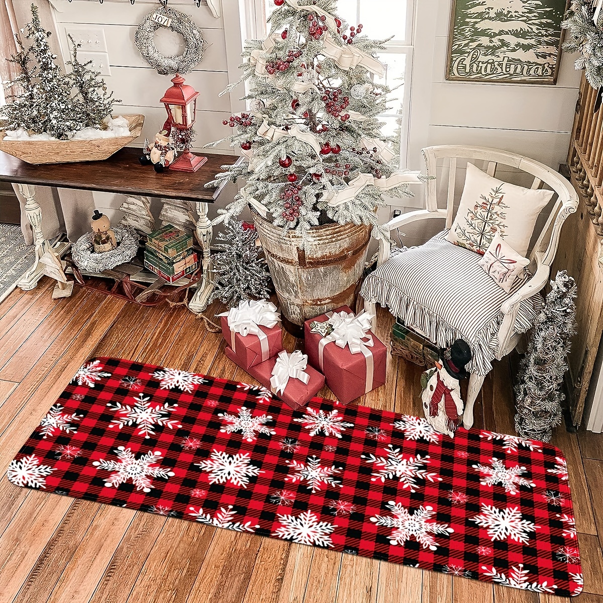 Christmas Decor Door Mat, Seasonal Winter Christmas Holiday Low-profile Floor  Mat, Indoor Outdoor Area Rug - Temu