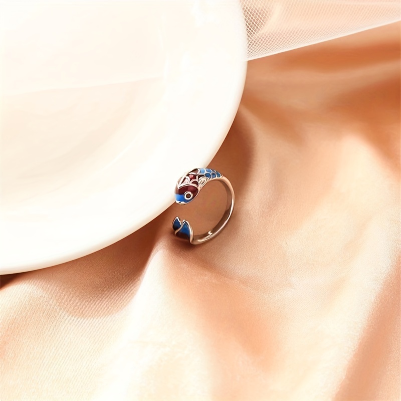 Retro Koi Enamel Colored Adjustable Ring, Unisex