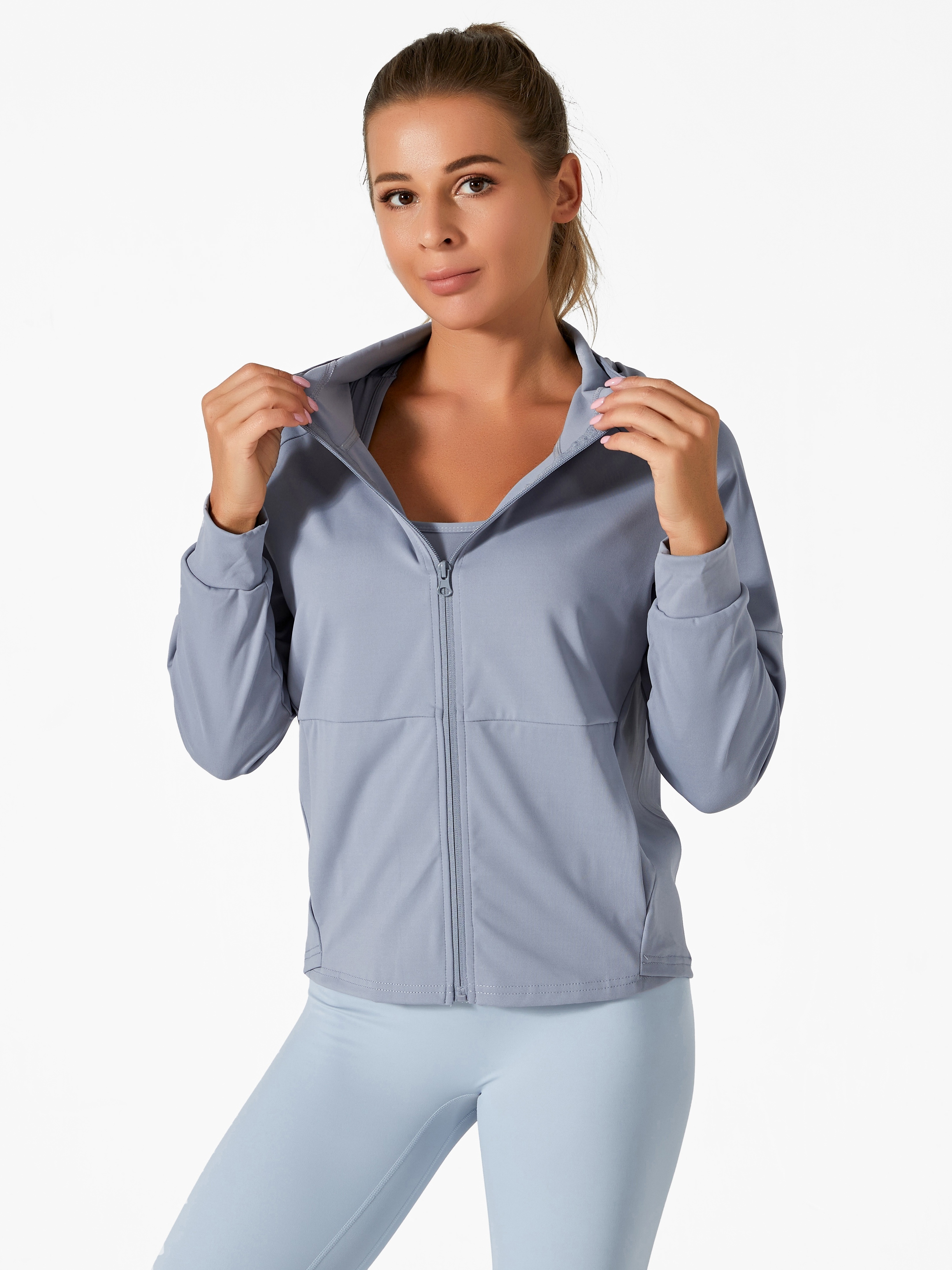 Alo Yoga Jacket Women Size L Coolfit Full Zip Workout Track Blue Aqua READ