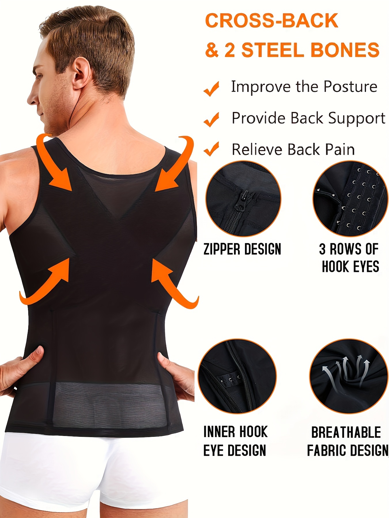 Men's Compression Vest Body Shaper with Hook & Eye Closure by
