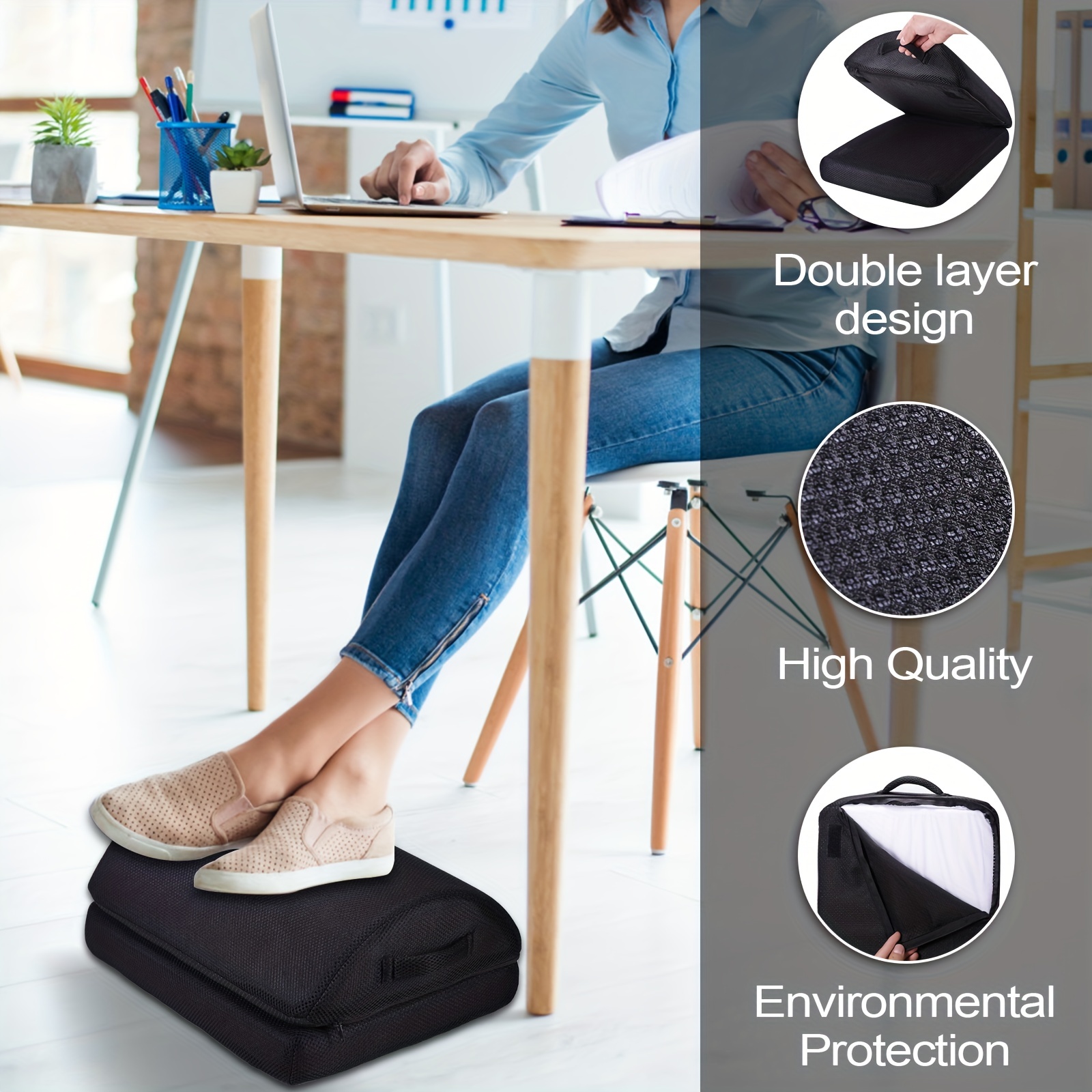 Foot Rest for Under Desk at Work, Ergonomic Memory Foam Foot Stool Pillow  for Home Office, Computer Desk Foot Stool Cushion for Back & Hip Pain  Relief with 2 Adjustable Cover (Grey) 