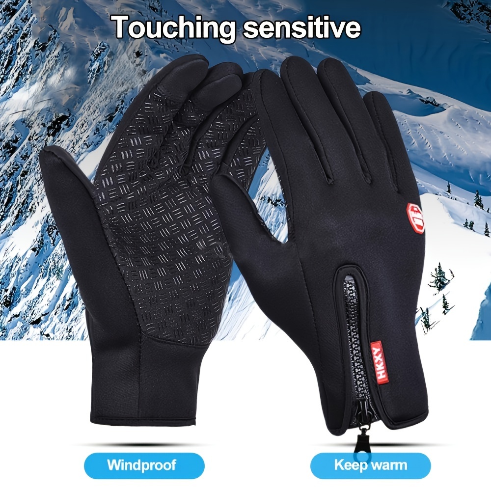 

1 Pair Winter Cycling Gloves, Waterproof & Windproof Thermal Anti-slip Sports Gloves With Zipper For Outdoor Skiing Driving