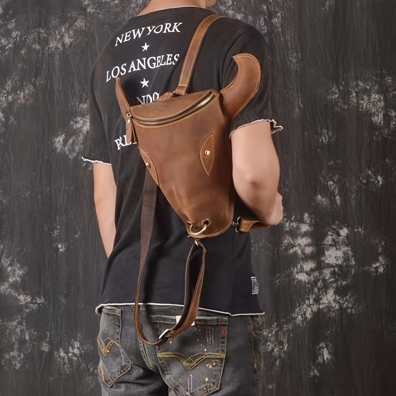 1pc Men\'s Retro Genuine Leather Crazy Horse Leather Simple Backpack