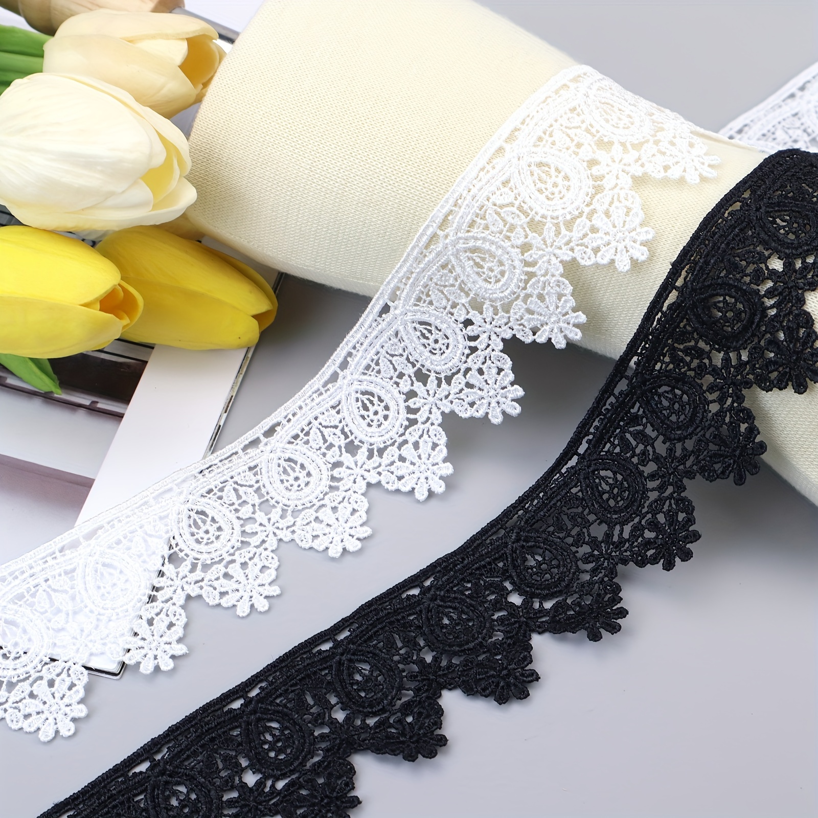 ZNZAKKA Black Lace Trim 7 Yards Venice Flower Lace Ribbon Embroidery Lace  for