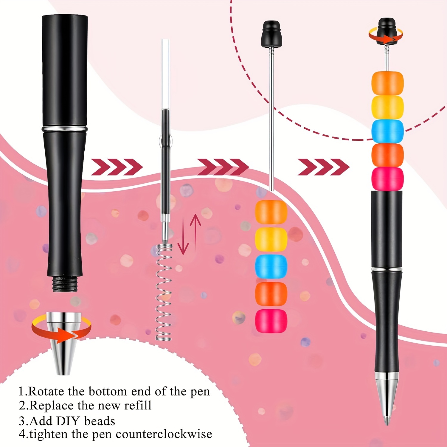 Plastic Beadable Pen Bead Ballpoint Pen Assorted Bead Pen Shaft Black Ink  Rollerball Pen with Extra Refills for Kids Students Office School Supplies,  10 Colors (10) : Office Products 