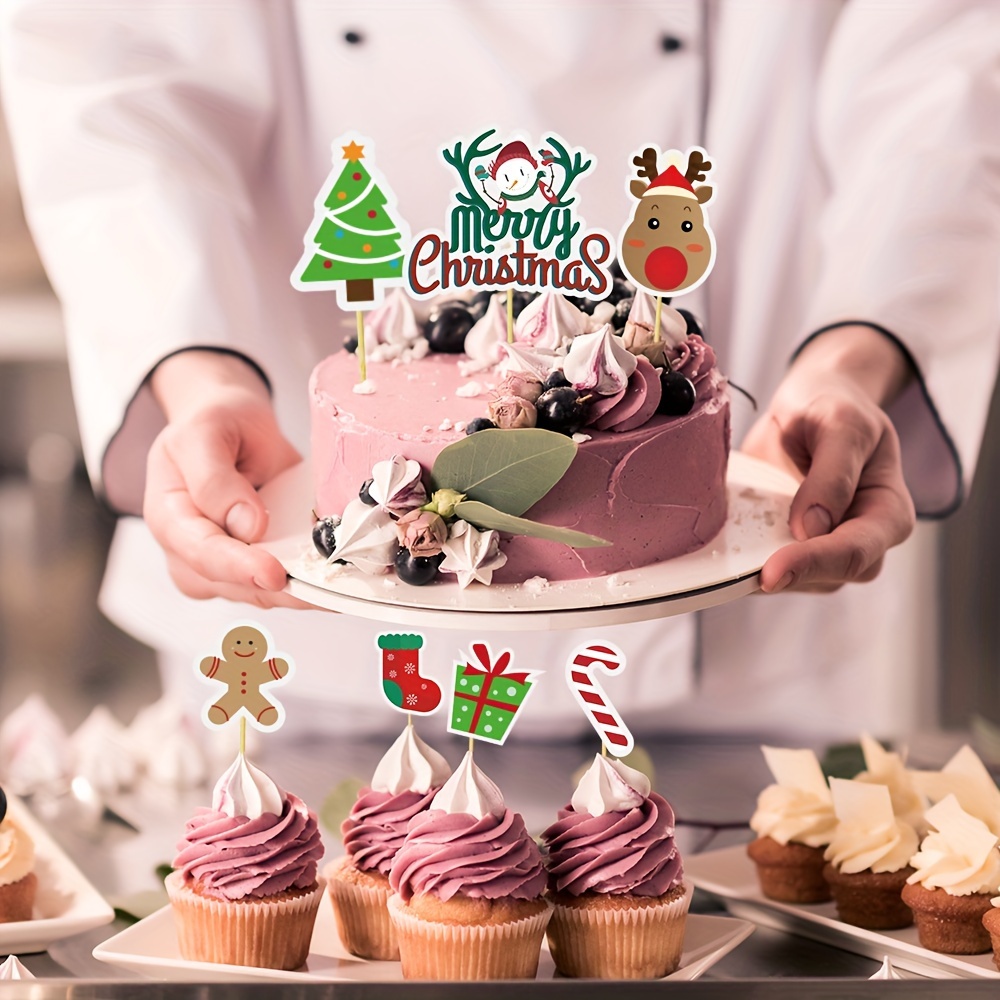 Christmas Party Decorations With Cupcakes For Christmas Party Decoration  Merry Christmas Baking Decor Supplies - Temu