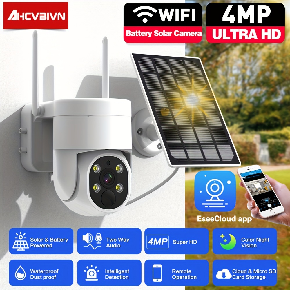 2.0mp Hd Outdoor Waterproof Solar Wifi Camera Kit 1080p - Temu