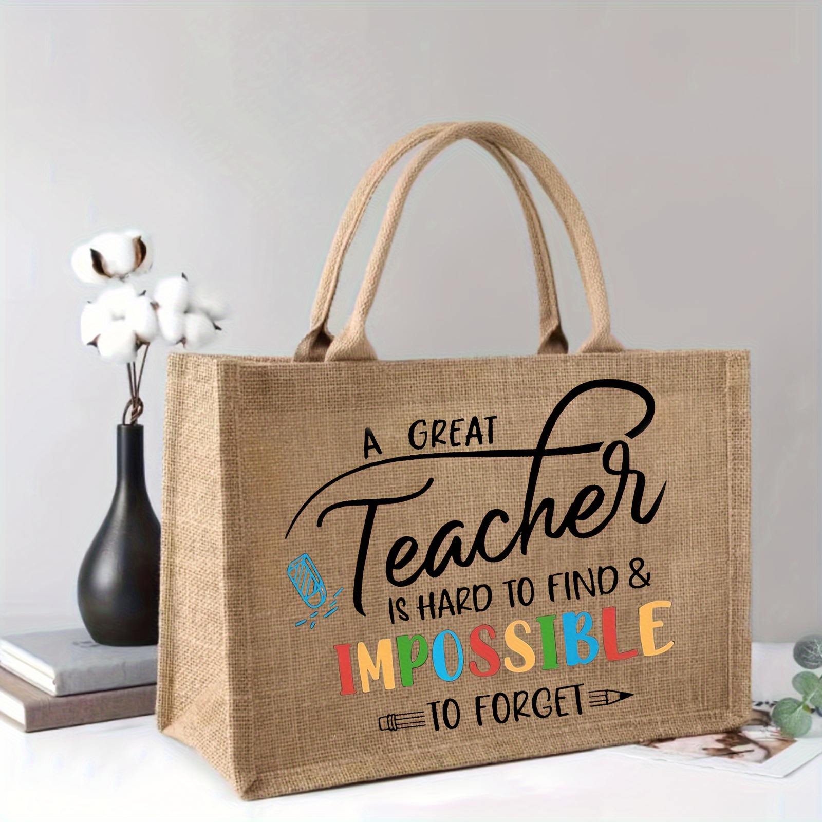 

Large Capacity Tote Bag For Teacher, Simple Print Shoulder Bag, Women's Casual Handbag For Travel, Beach, Shopping