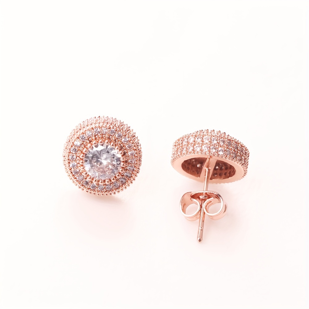 18k Real Golden Plated Stud Earrings Round Cubic Zirconia - Temu