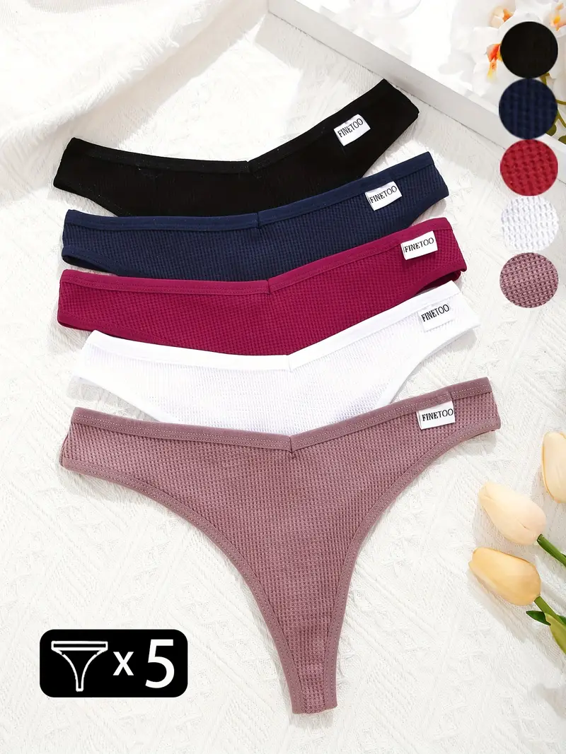 5 Pack Women's Thongs Underwear Cotton Panties Low Rise Breathable
